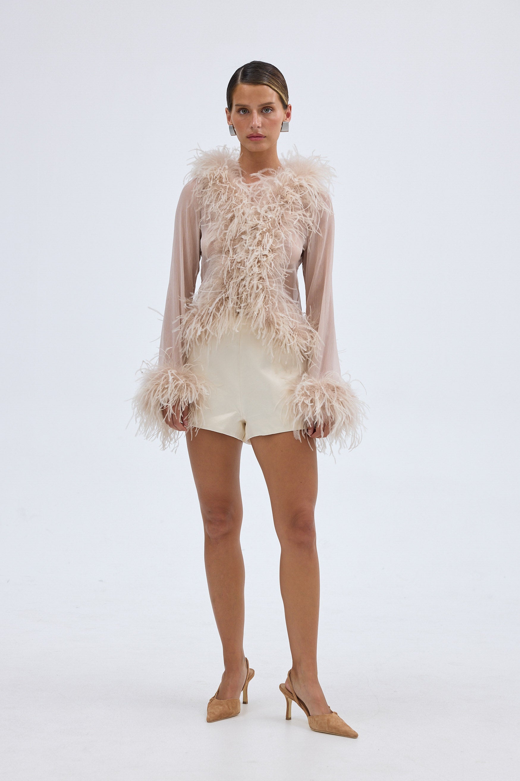 Bubish Gigi Sheer Feather Blouse Caramel TOP