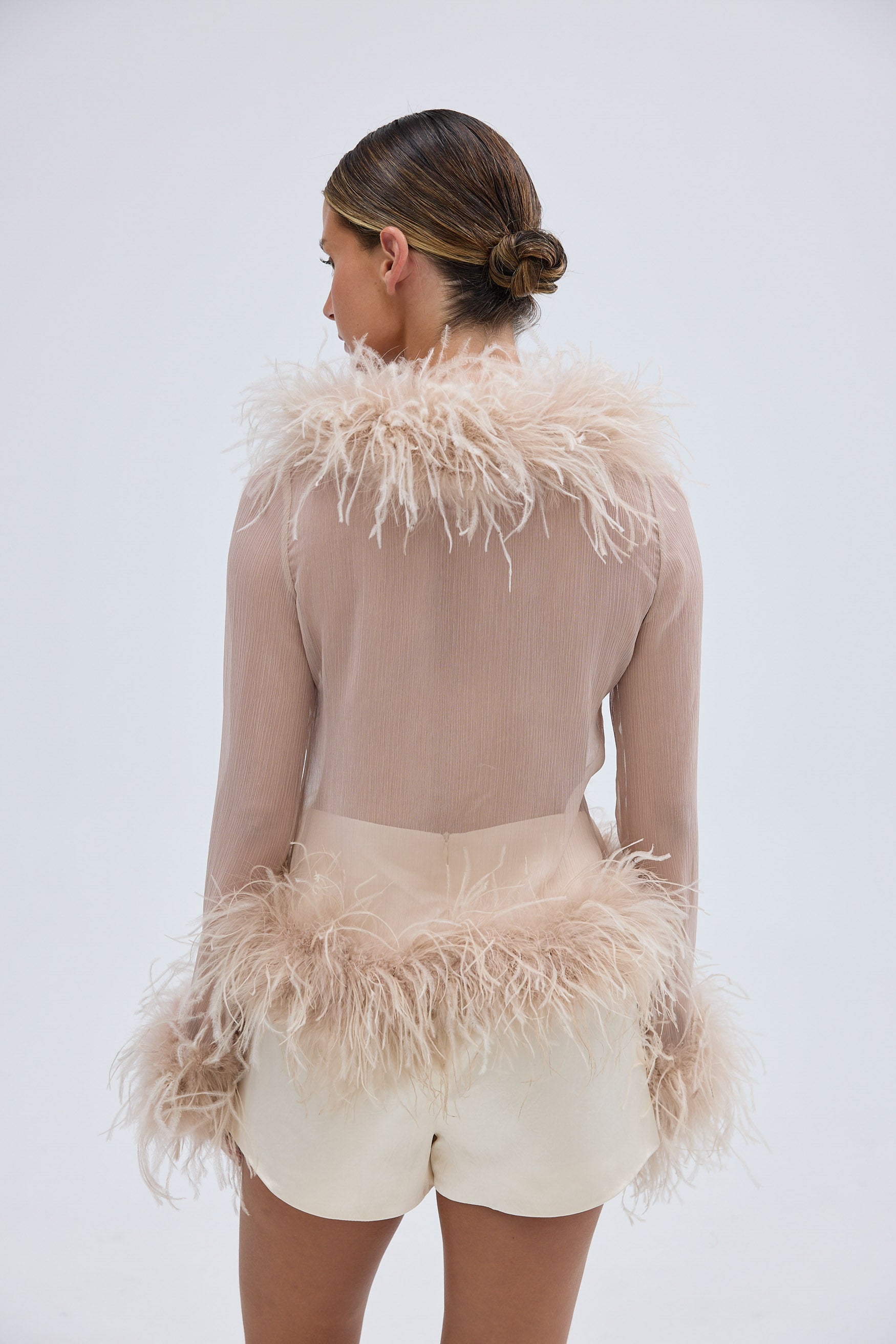 Bubish Gigi Sheer Feather Blouse Caramel TOP