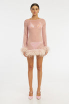 Harlow Sheer Feather Mini Dress - Pale Lilac - Pale Lilac DRESS Bubish Luxe