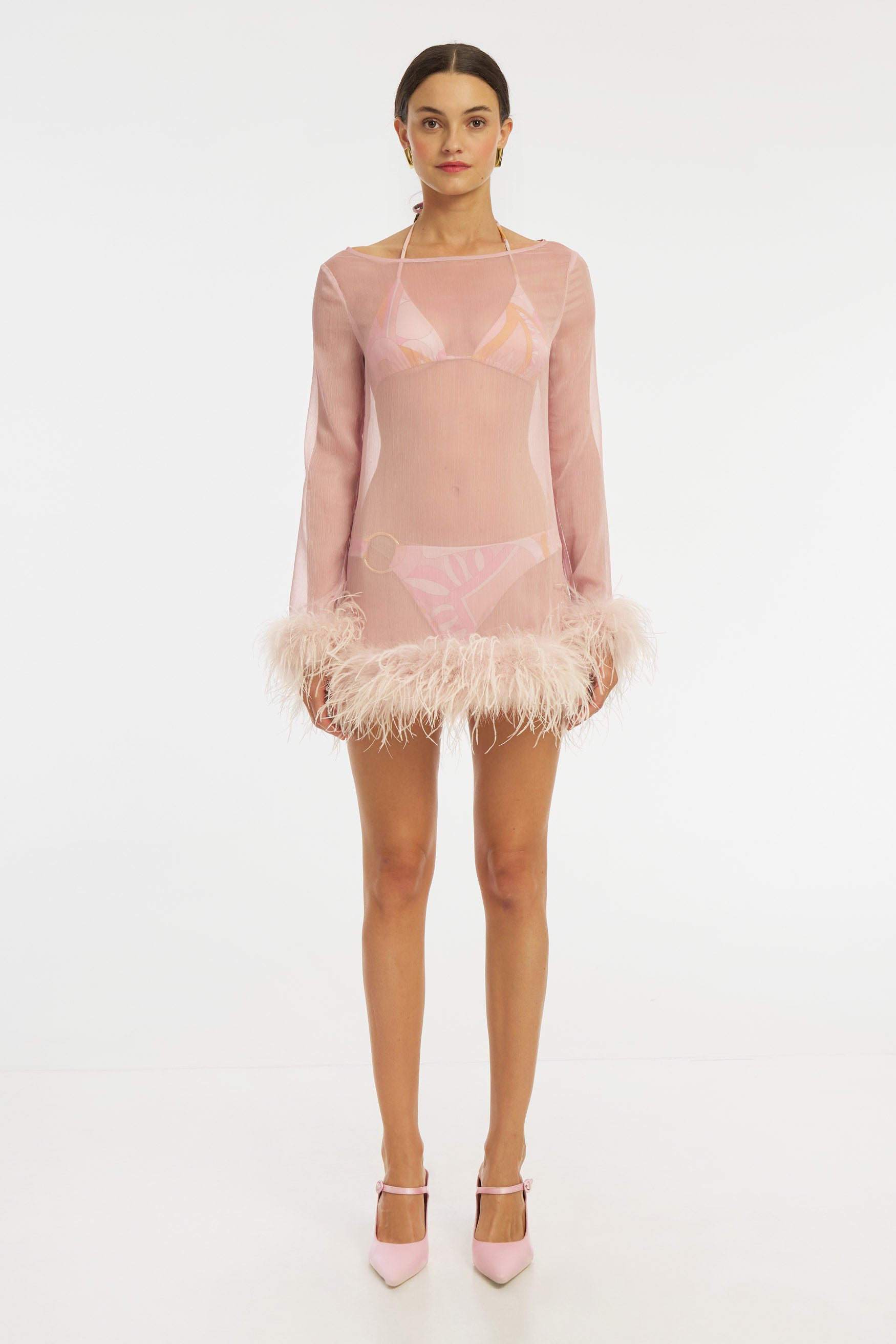 Harlow Sheer Feather Mini Dress - Pale Lilac - Pale Lilac DRESS Bubish Luxe