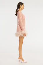 Harlow Sheer Feather Mini Dress - Pale Lilac - Pale Lilac DRESS Bubish Luxe
