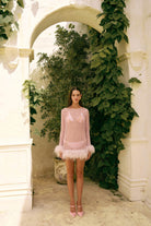 Harlow Sheer Feather Mini Dress - Pale Lilac - Pale Lilac DRESS Bubish Luxe