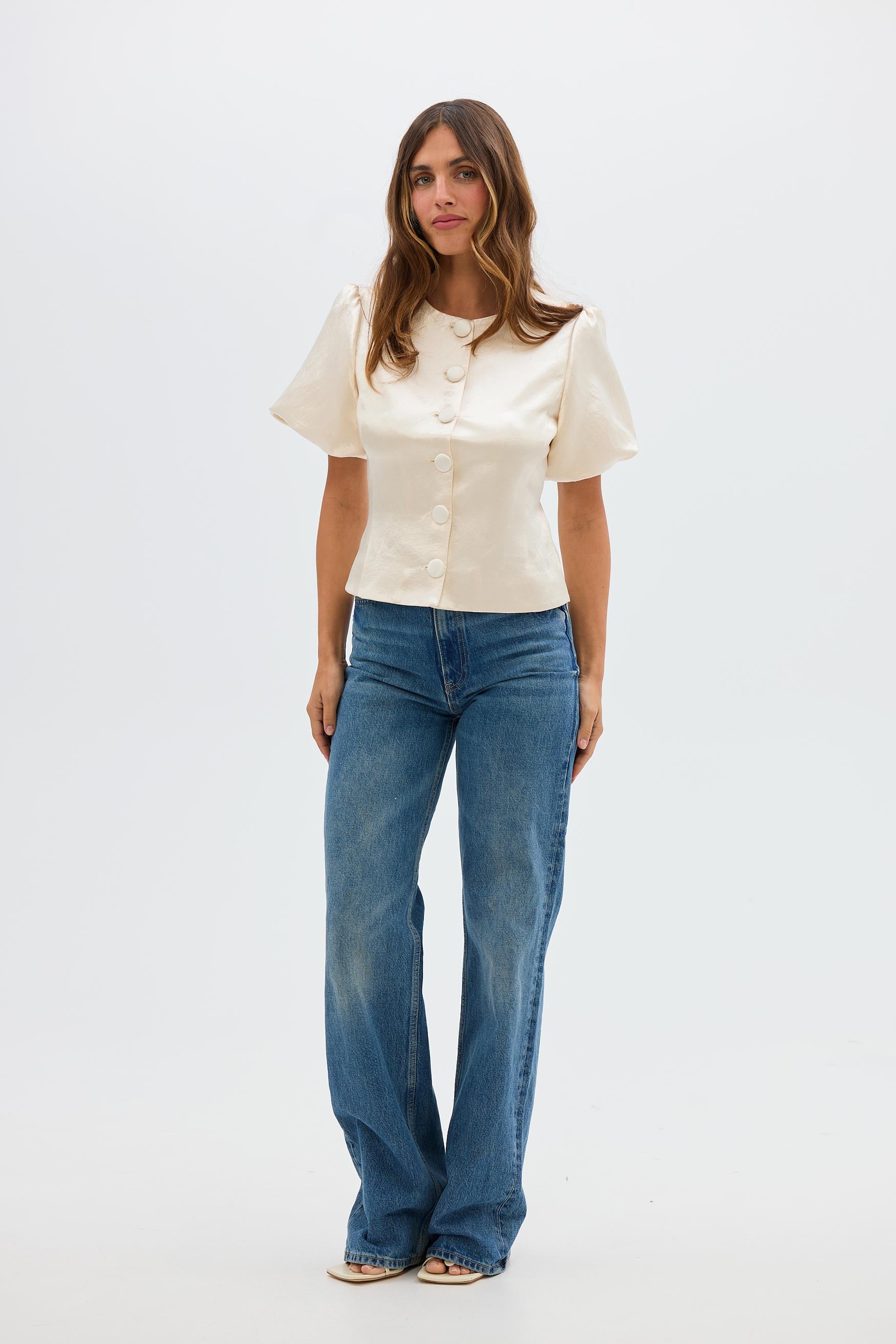 bubish Poppy Bubble Sleeve Blouse Ivory TOP