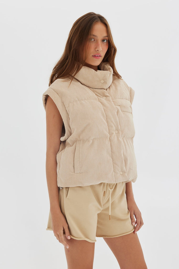 Corduory Puffer/Vest - Beige Jacket Toast Society 