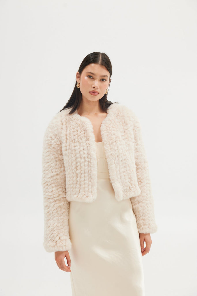 Faux Lola Crop Jacket - Oatmeal Cropped Jacket Bubish Luxe 