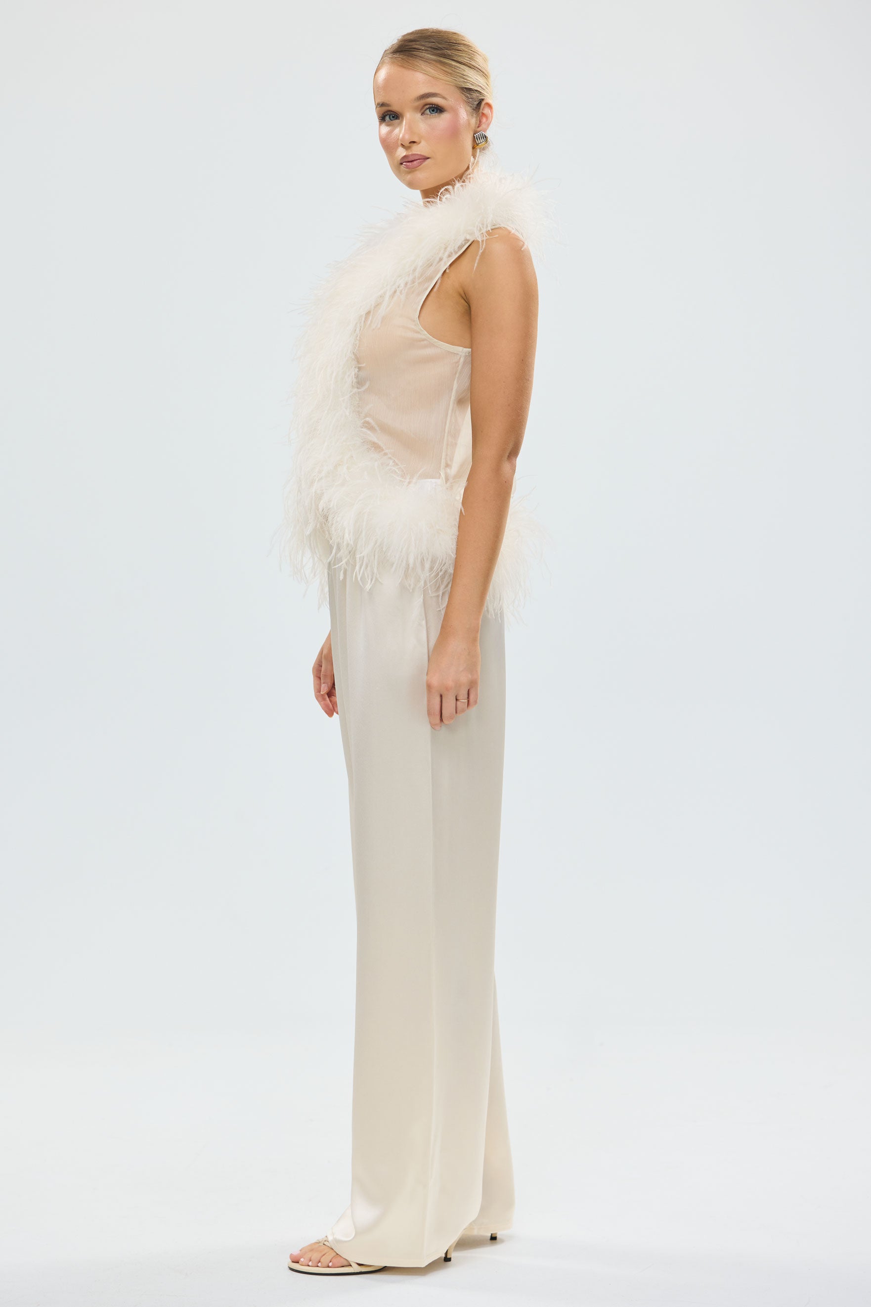 bubish Gigi Sheer Feather Vest Ivory. PARTY TOP