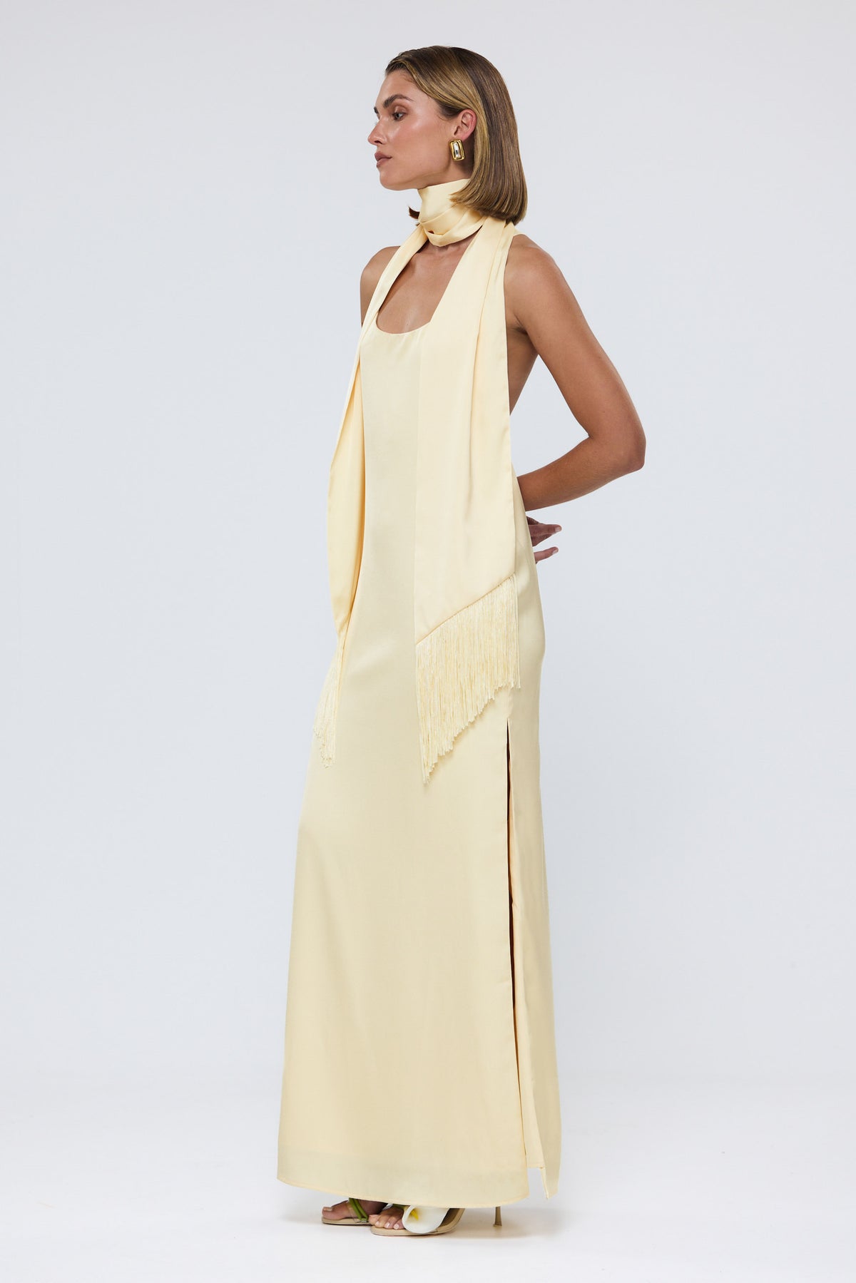 bubish Belle Tassel Maxi Dress Pale Yellow WEDDING GUEST DRESS