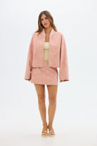 bubish Cassie Faux Suede Bomber Jacket Blush JACKET