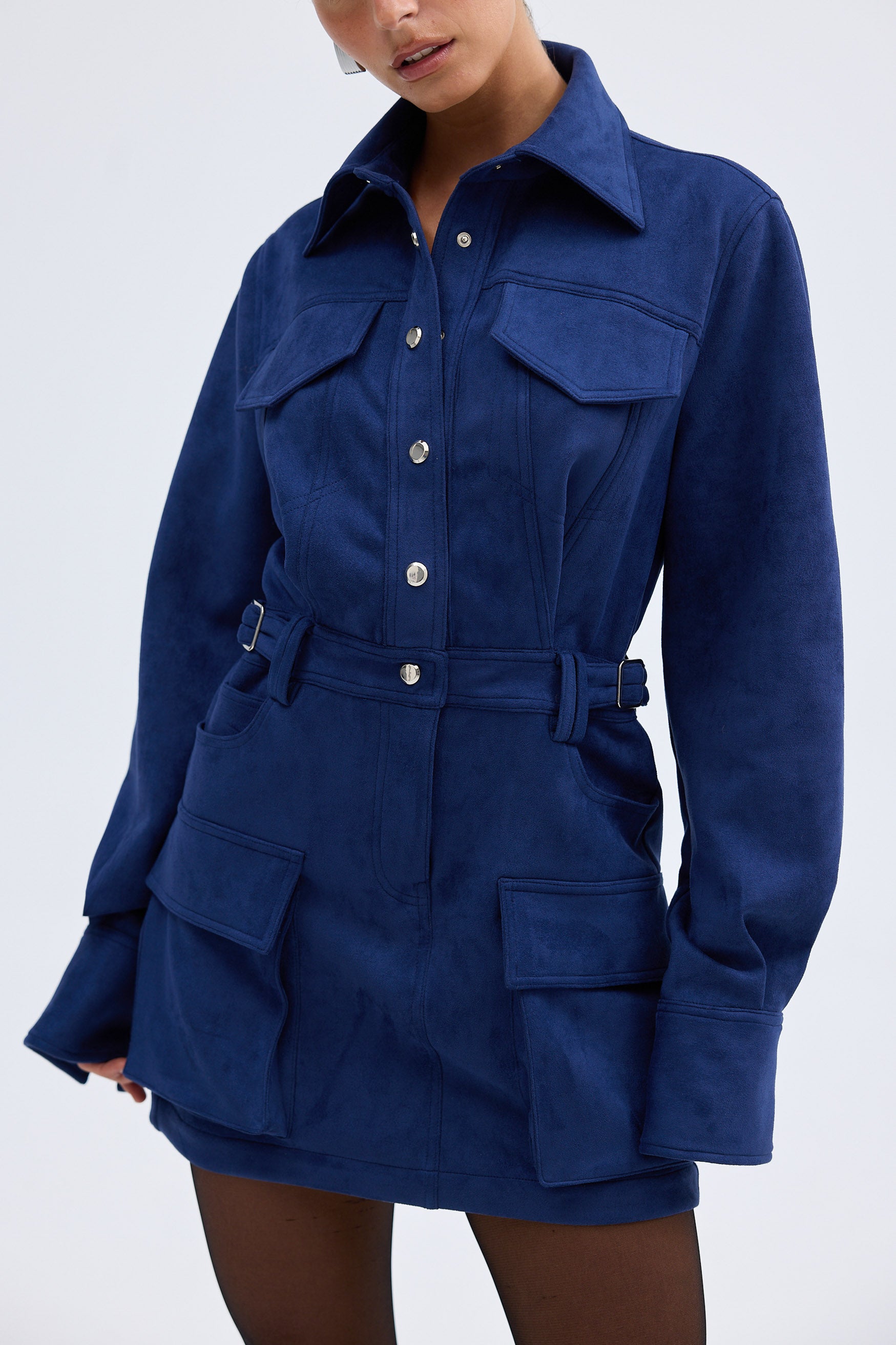 bubish Celine Faux Suede Shirt Dress Navy DRESS