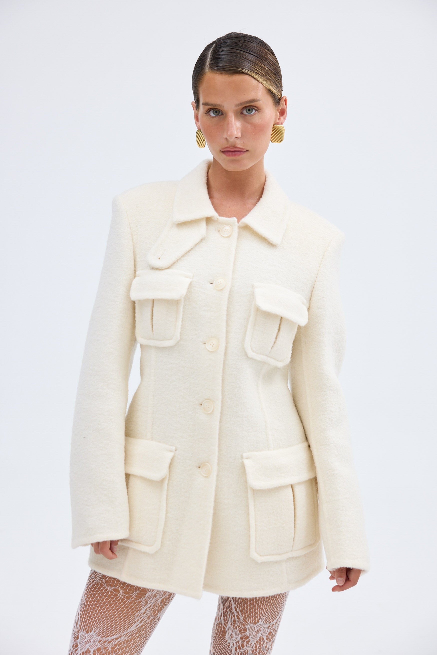 bubish Franca Wool Blazer Dress Ivory WOOL BLAZER DRESS