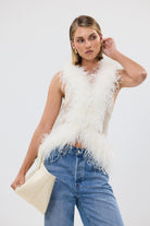 bubish Gigi Sheer Feather Vest Ivory. PARTY TOP