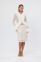 bubish Gigi Sheer Feather Blouse Ivory Sequin SEQUIN FEATHER TOP