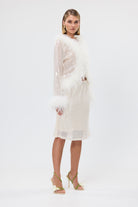 bubish Gigi Sheer Feather Blouse Ivory Sequin SEQUIN FEATHER TOP