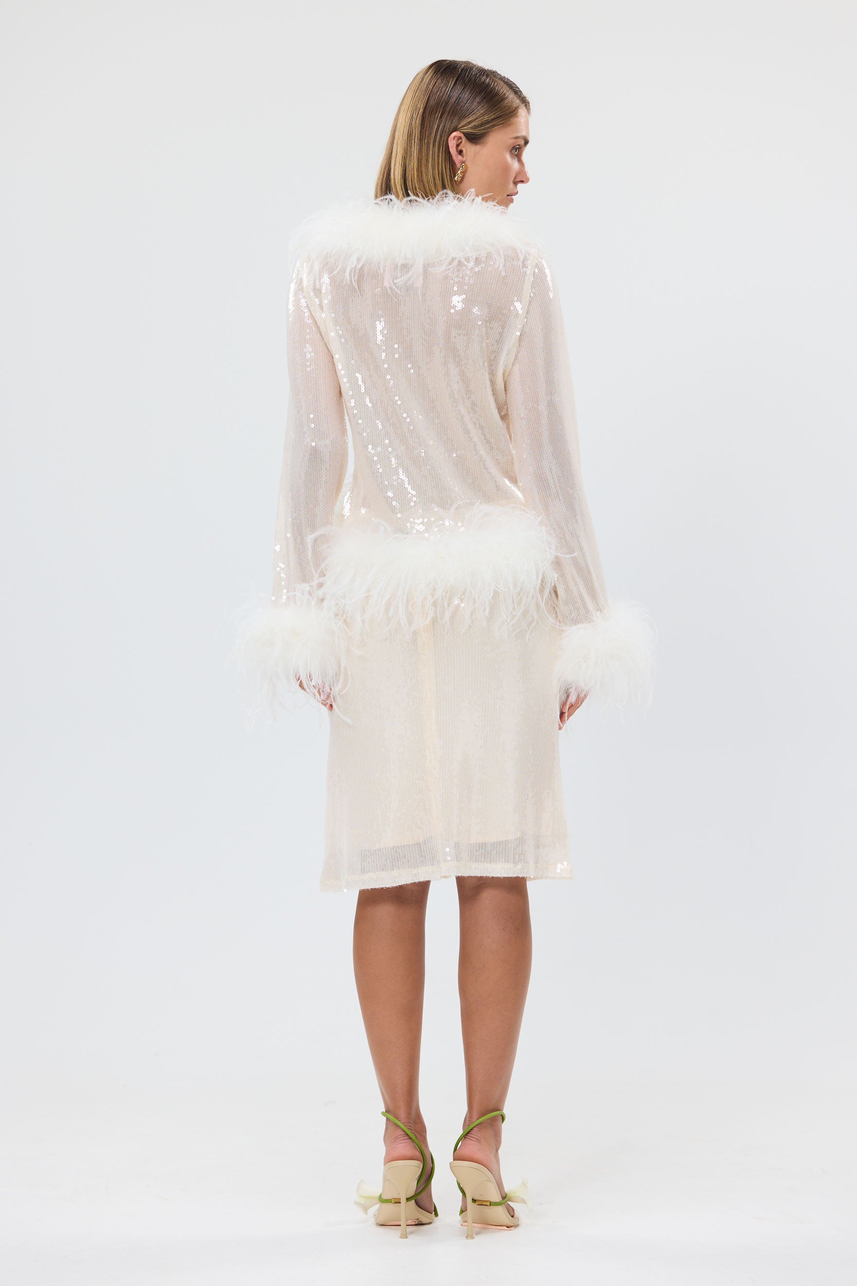 bubish Gigi Sheer Feather Blouse Ivory Sequin SEQUIN FEATHER TOP