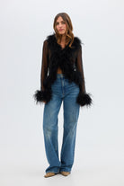 Gigi Sheer Feather Blouse - Black Bubish 
