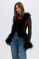 Gigi Sheer Feather Blouse - Black Bubish 