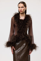 bubish Gigi Sheer Feather Blouse Chocolate FEATHER TOP