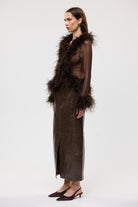 bubish Gigi Sheer Feather Blouse Chocolate FEATHER TOP