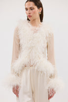 Gigi Sheer Feather Blouse Ivory FEATHER PARTY TOP