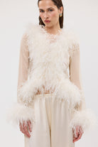 Gigi Sheer Feather Blouse Ivory FEATHER PARTY TOP