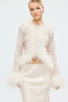 bubish Gigi Sheer Feather Blouse Ivory Sequin SEQUIN FEATHER TOP