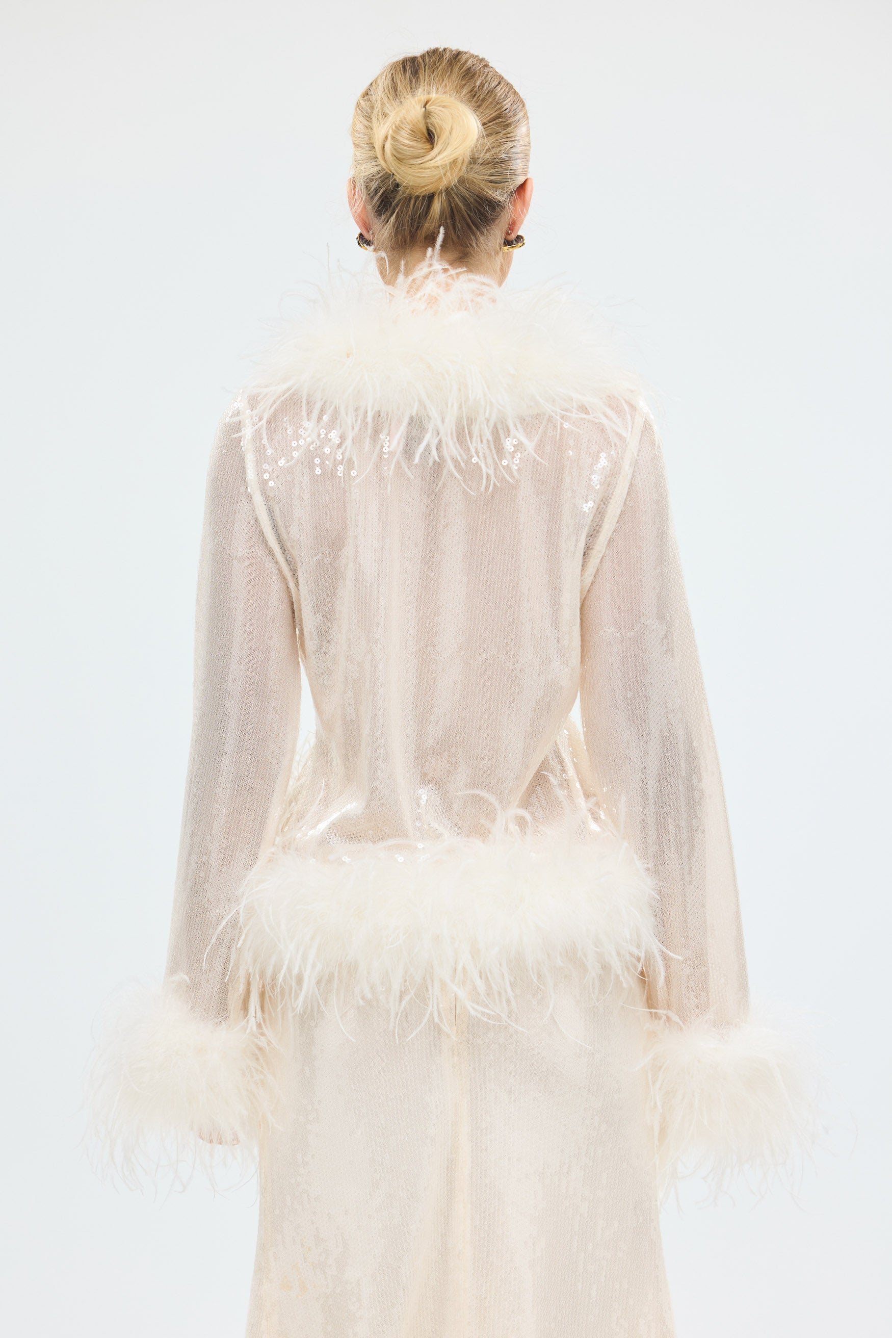 bubish Gigi Sheer Feather Blouse Ivory Sequin SEQUIN FEATHER TOP