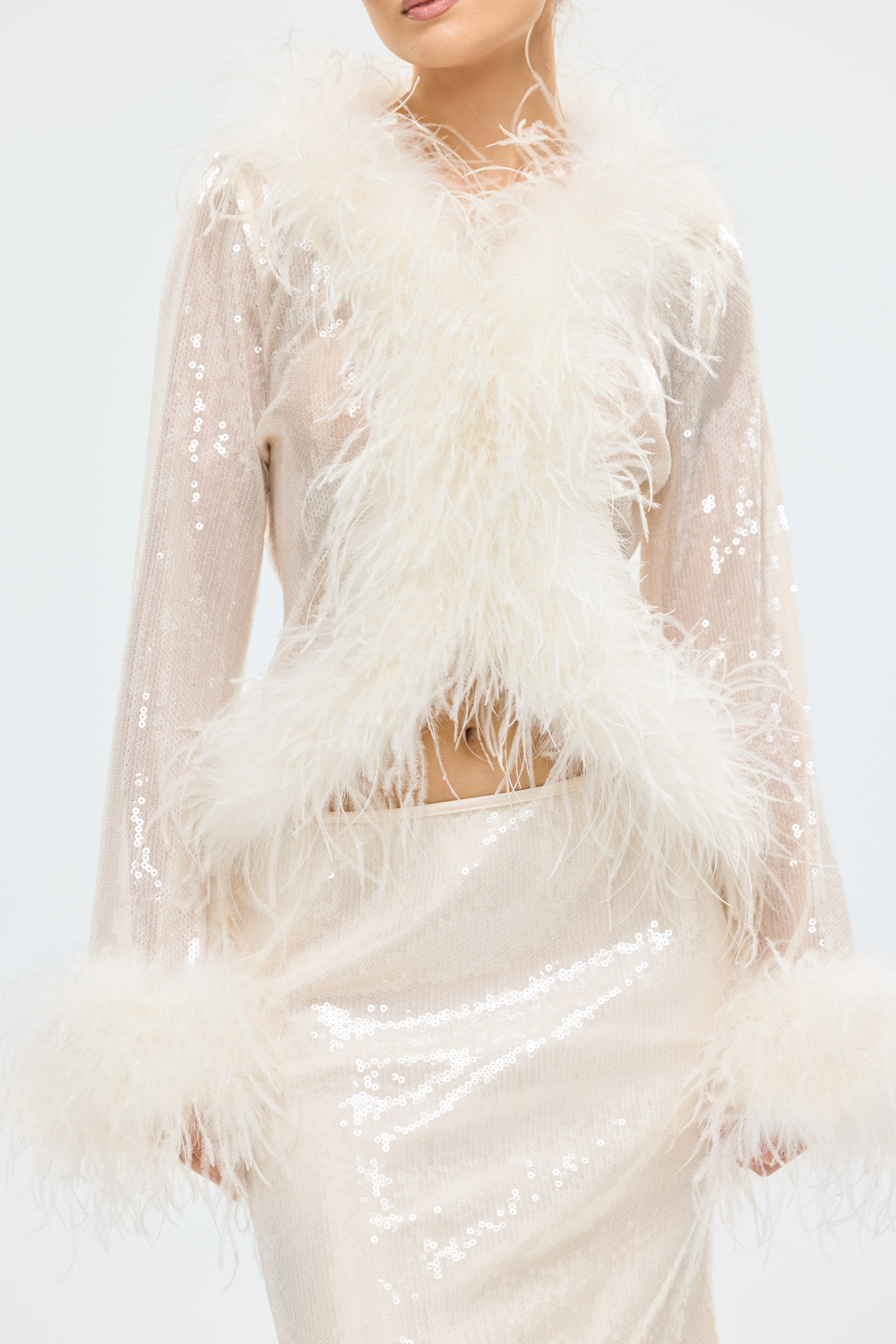 bubish Gigi Sheer Feather Blouse Ivory Sequin SEQUIN FEATHER TOP