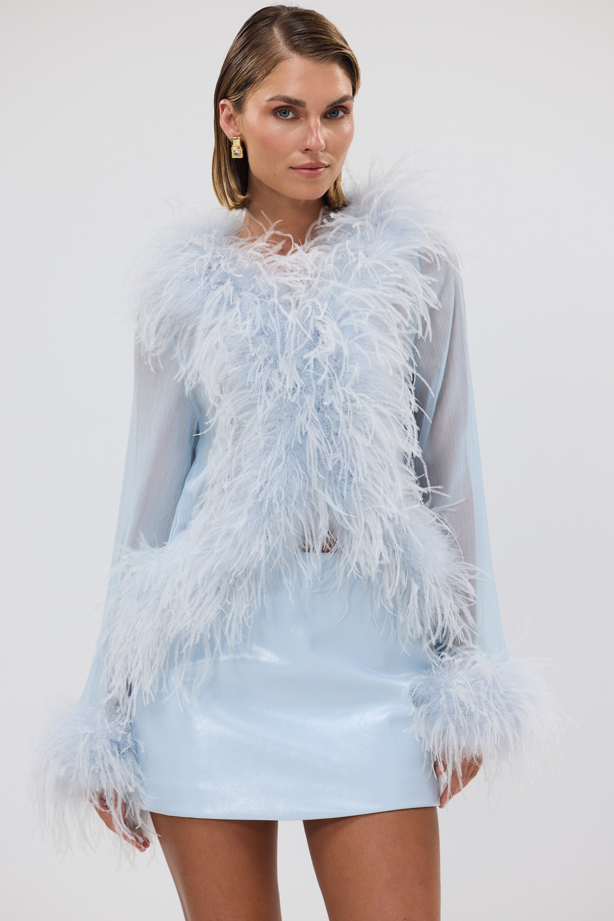 Bubish Gigi Sheer Feather Blouse Pale Blue TOP