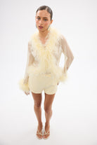 bubish Gigi Sheer Feather Blouse Pale Yellow FEATHER TOP