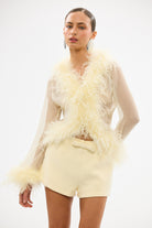 bubish Gigi Sheer Feather Blouse Pale Yellow FEATHER TOP