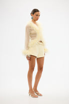 bubish Gigi Sheer Feather Blouse Pale Yellow FEATHER TOP
