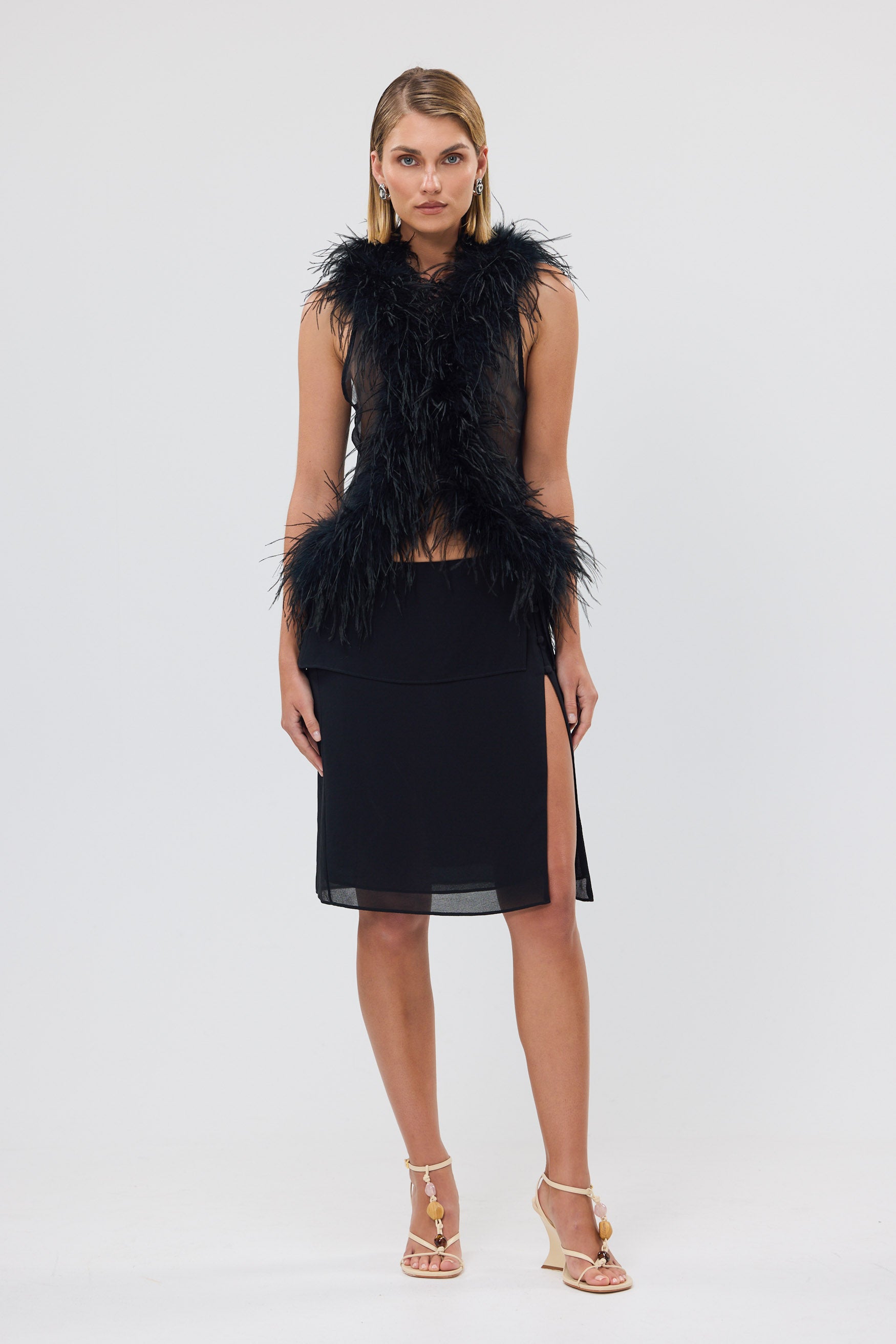 bubish Gigi Sheer Feather Vest Black FEATHER TOP