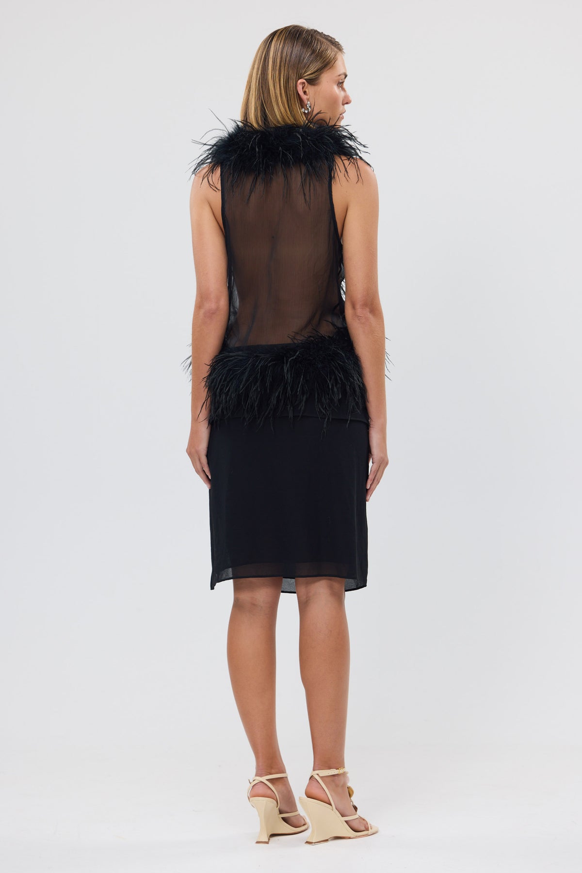 bubish Gigi Sheer Feather Vest Black FEATHER TOP