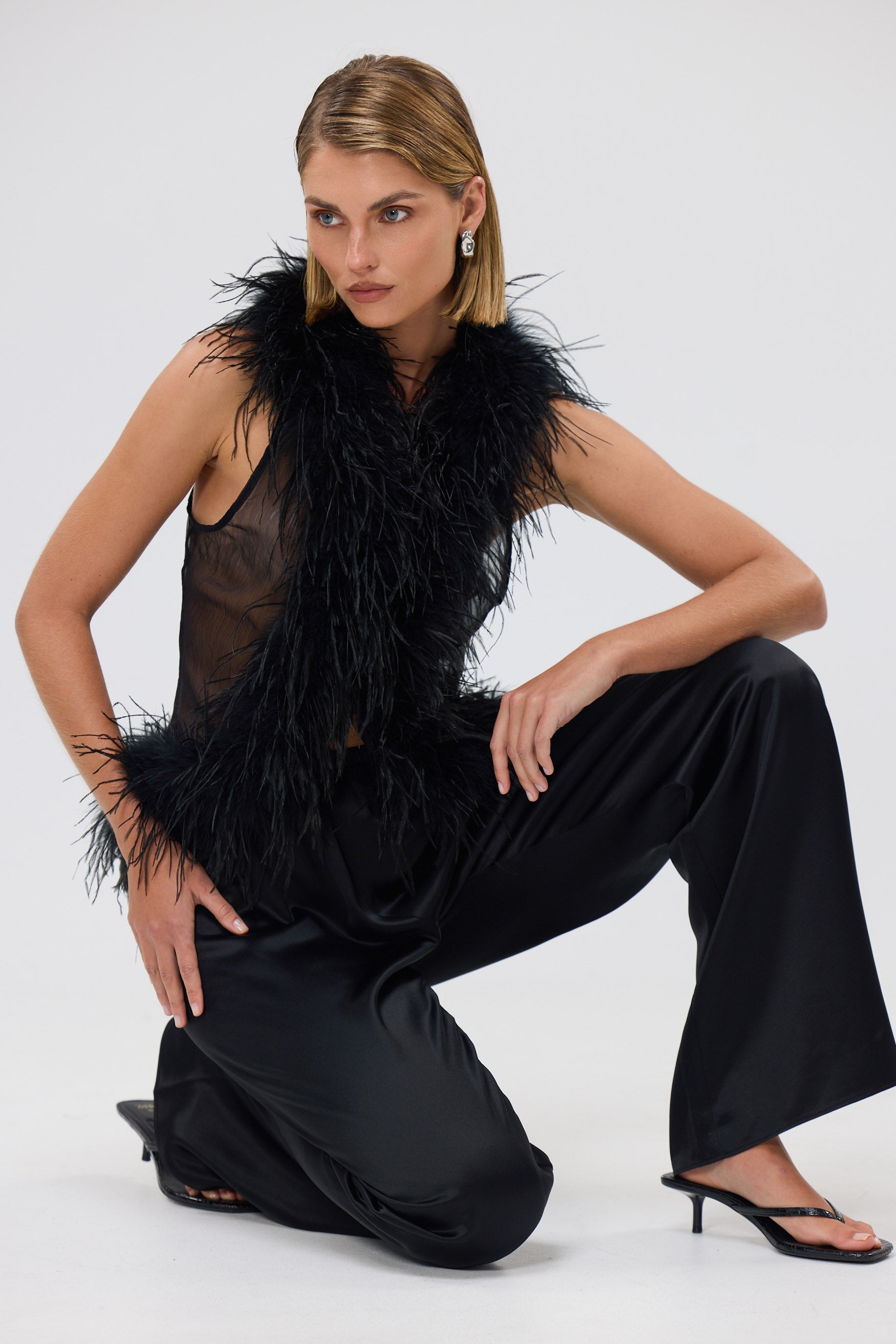 bubish Gigi Sheer Feather Vest Black FEATHER TOP
