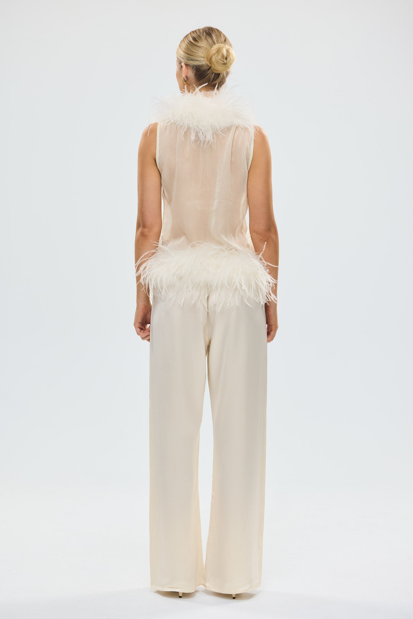 bubish Gigi Sheer Feather Vest Ivory. PARTY TOP