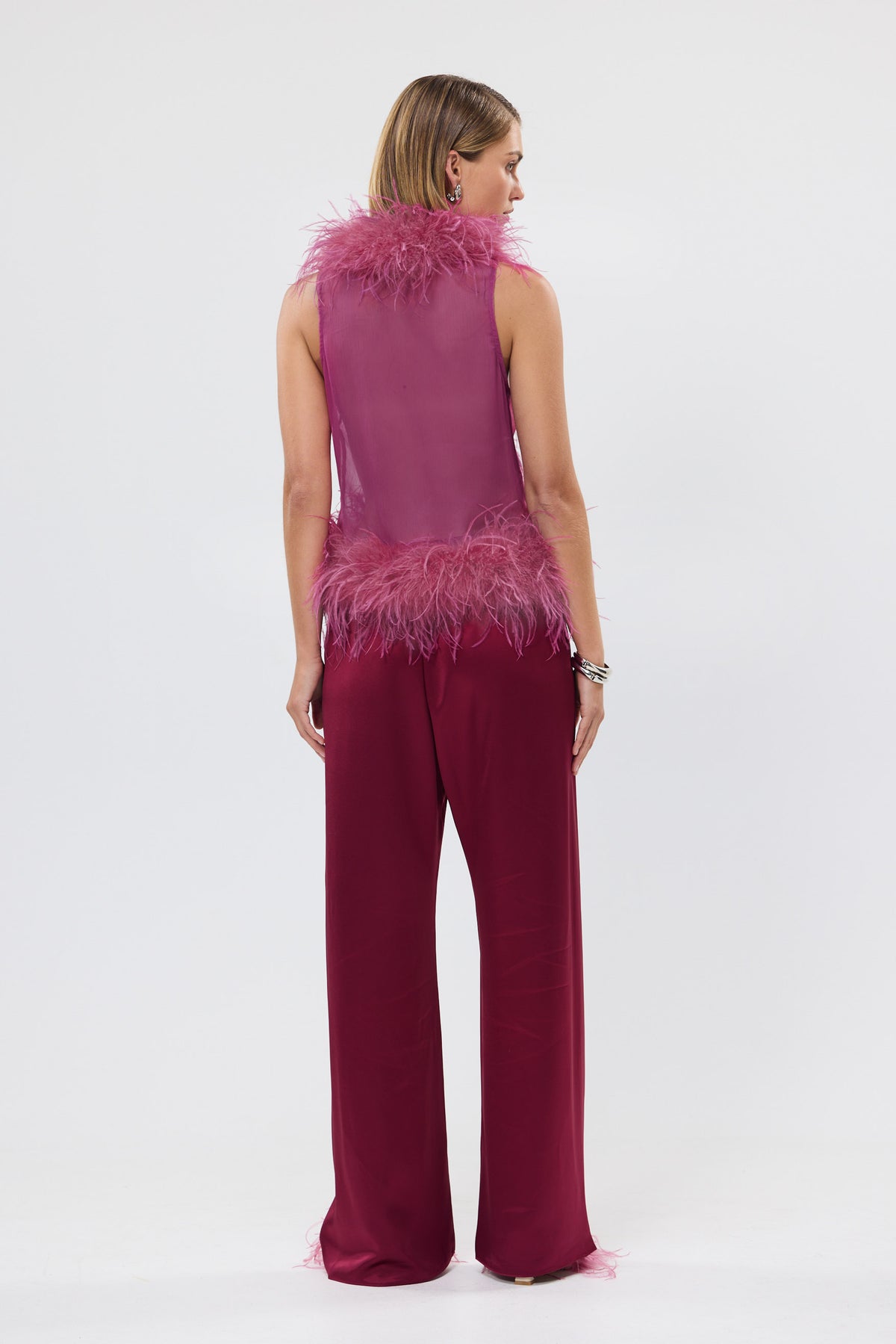 bubish Gigi Sheer Feather Vest Raspberry FEATHER TOP