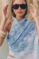 bubish Hailey Cowl Neck Top Pale Blue Snake PARTY TOPS & SETS