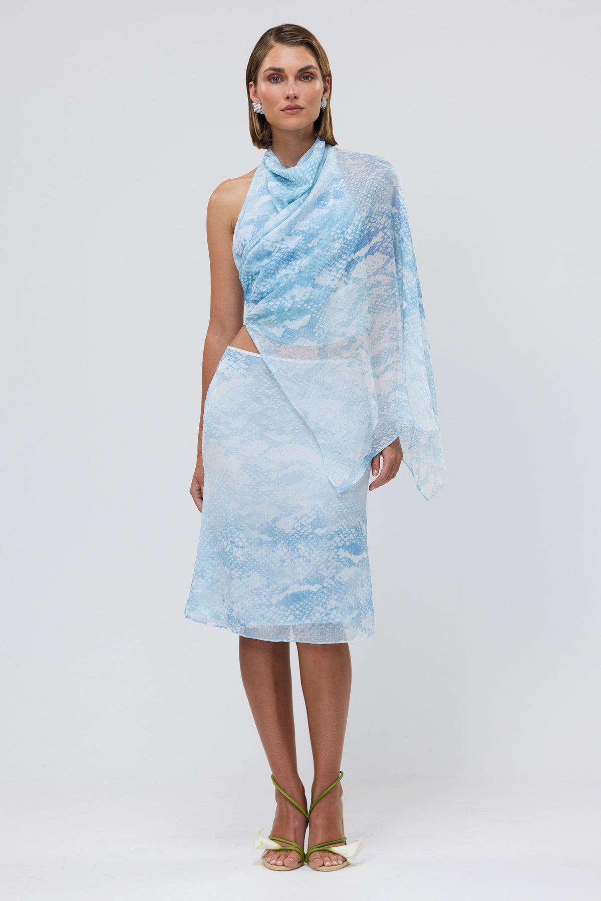 bubish Hailey Cowl Neck Top Pale Blue Snake PARTY TOPS & SETS