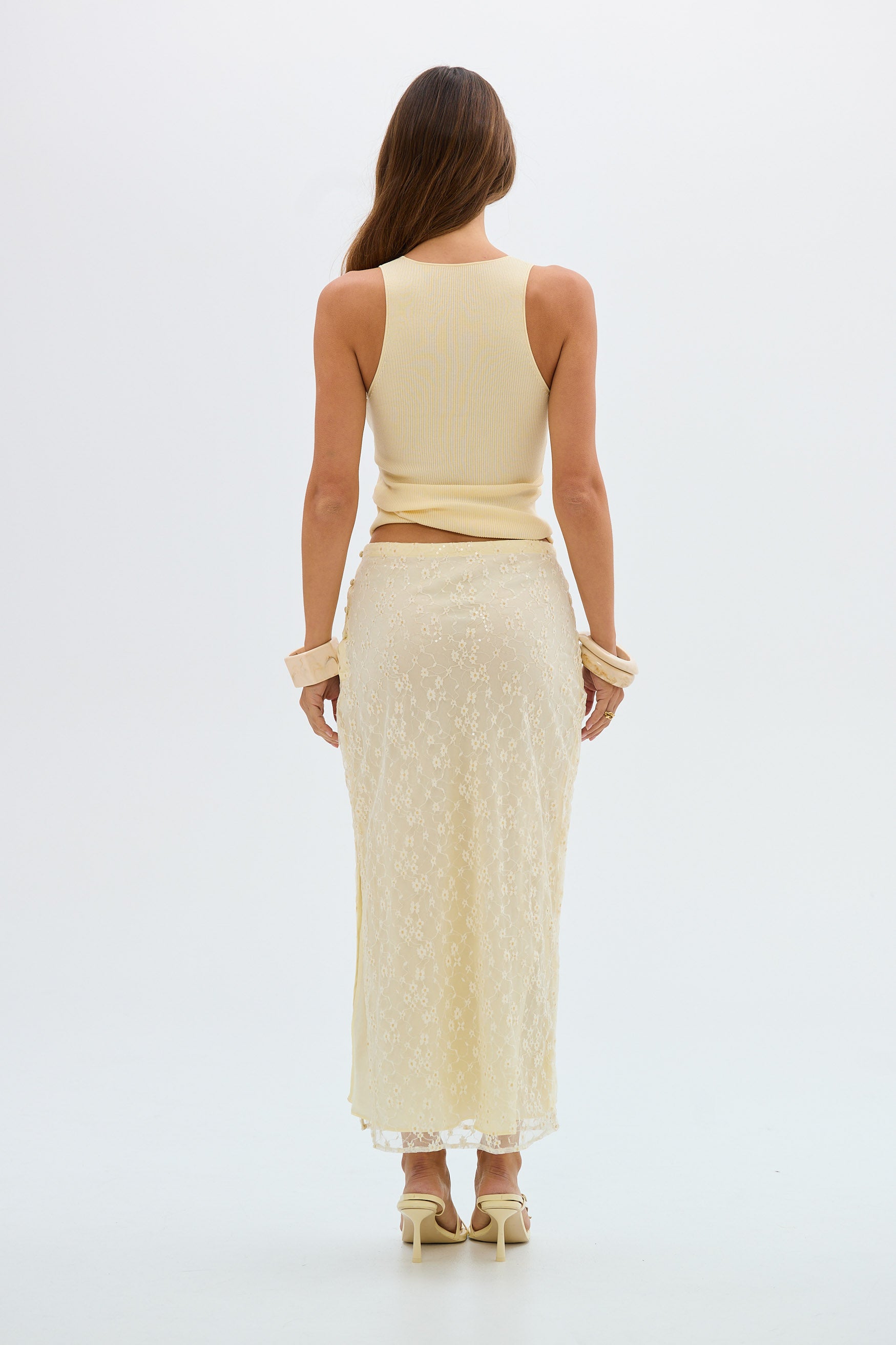 bubish Hazel Sequin Lace Skirt Pale Yellow SKIRTS