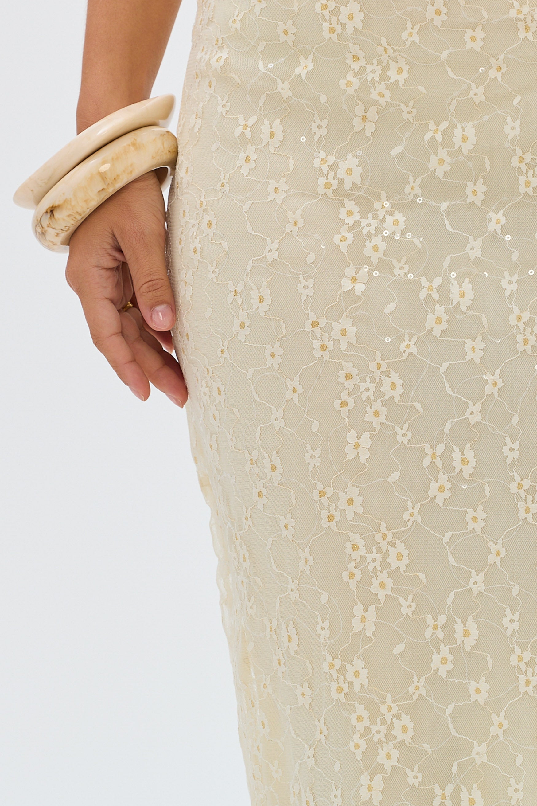 bubish Hazel Sequin Lace Skirt Pale Yellow SKIRTS