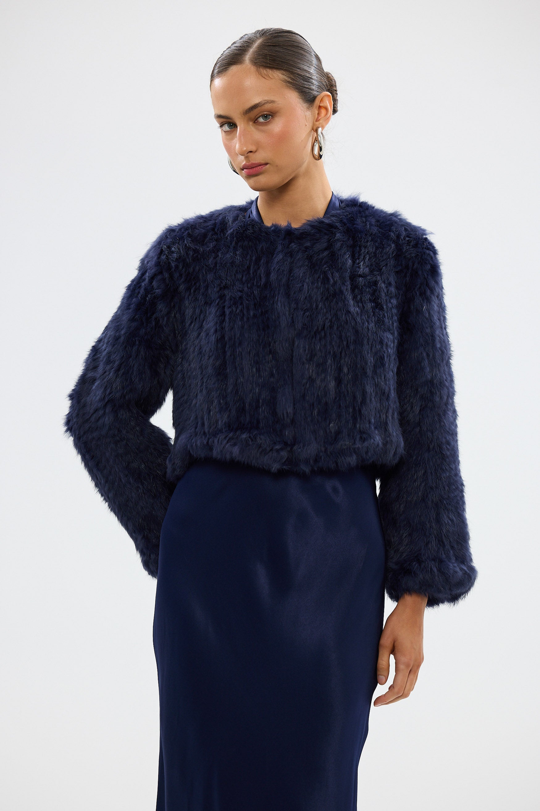 bubish Lola Crop Jacket - Navy FUR JACKETS