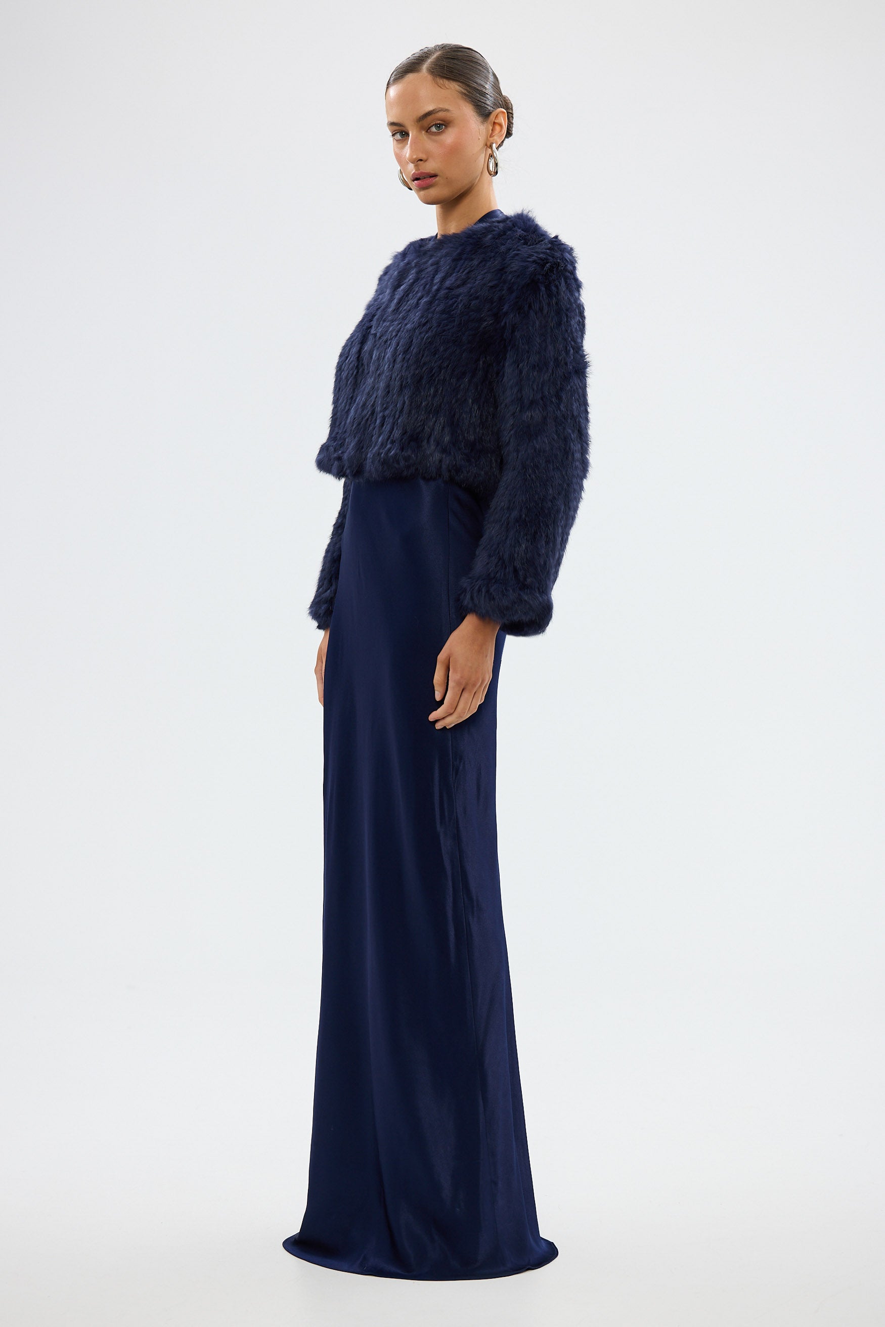 bubish Lola Crop Jacket - Navy FUR JACKETS