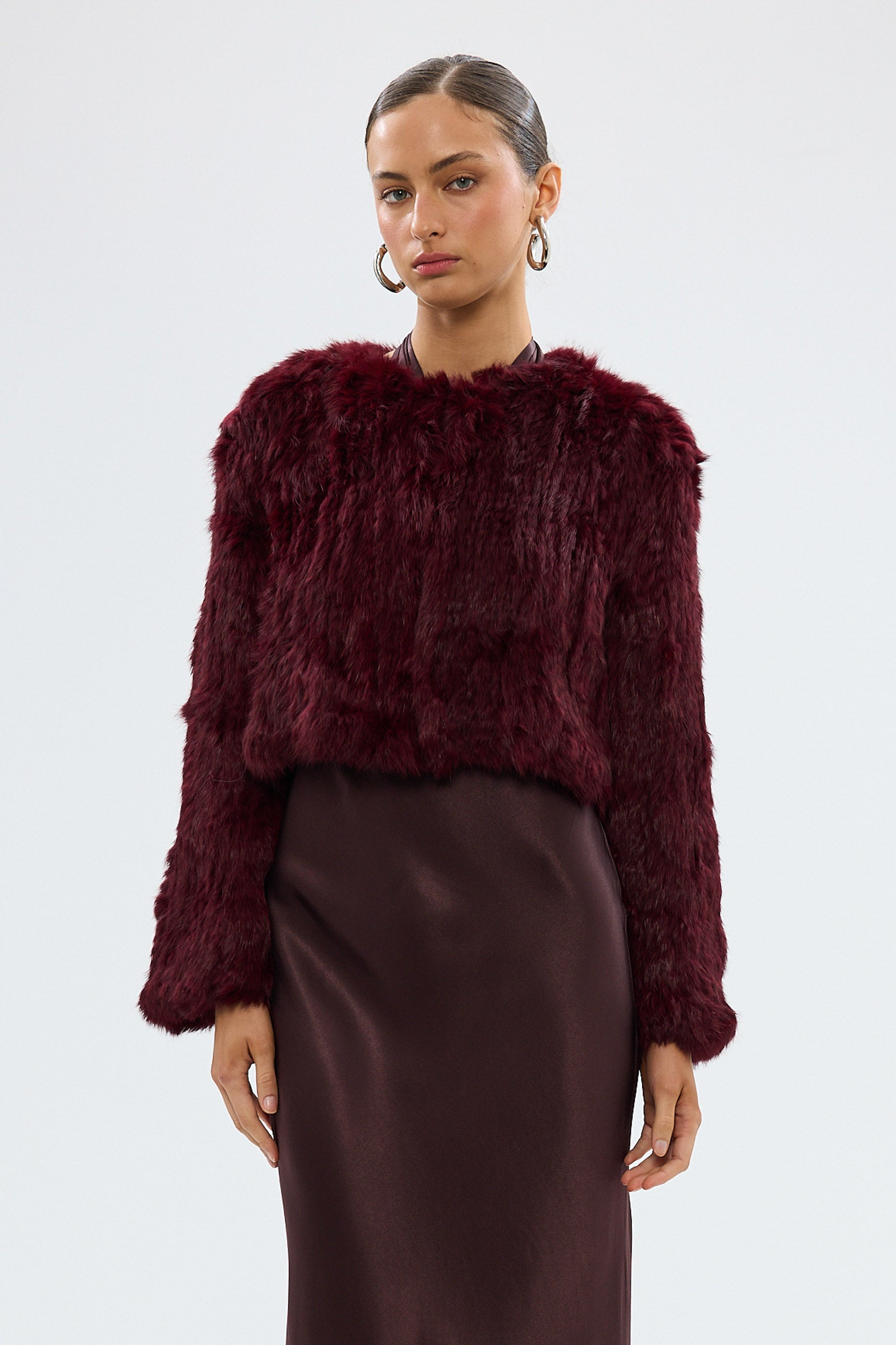 bubish Lola Crop Jacket Wine FUR JACKET