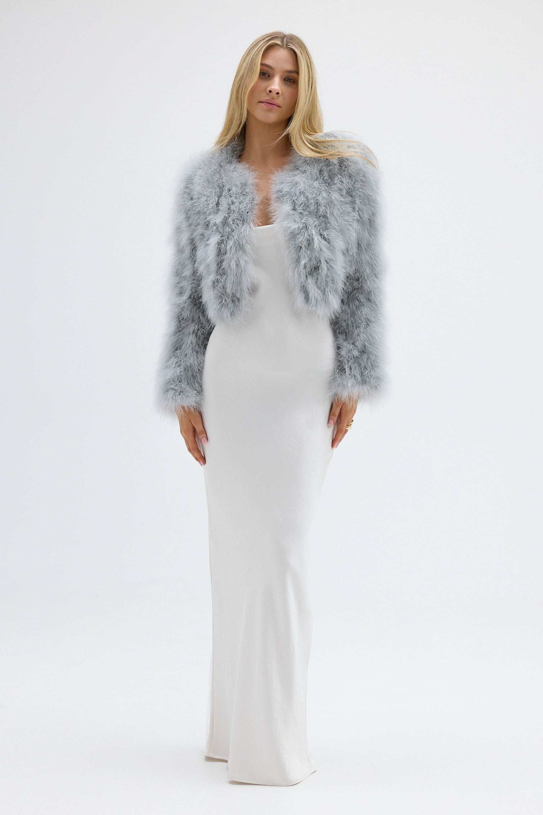 ジャケット・アウター THING THAT MATER FUR CROPPED BLOUSON FEATHER CROPPED JACKET