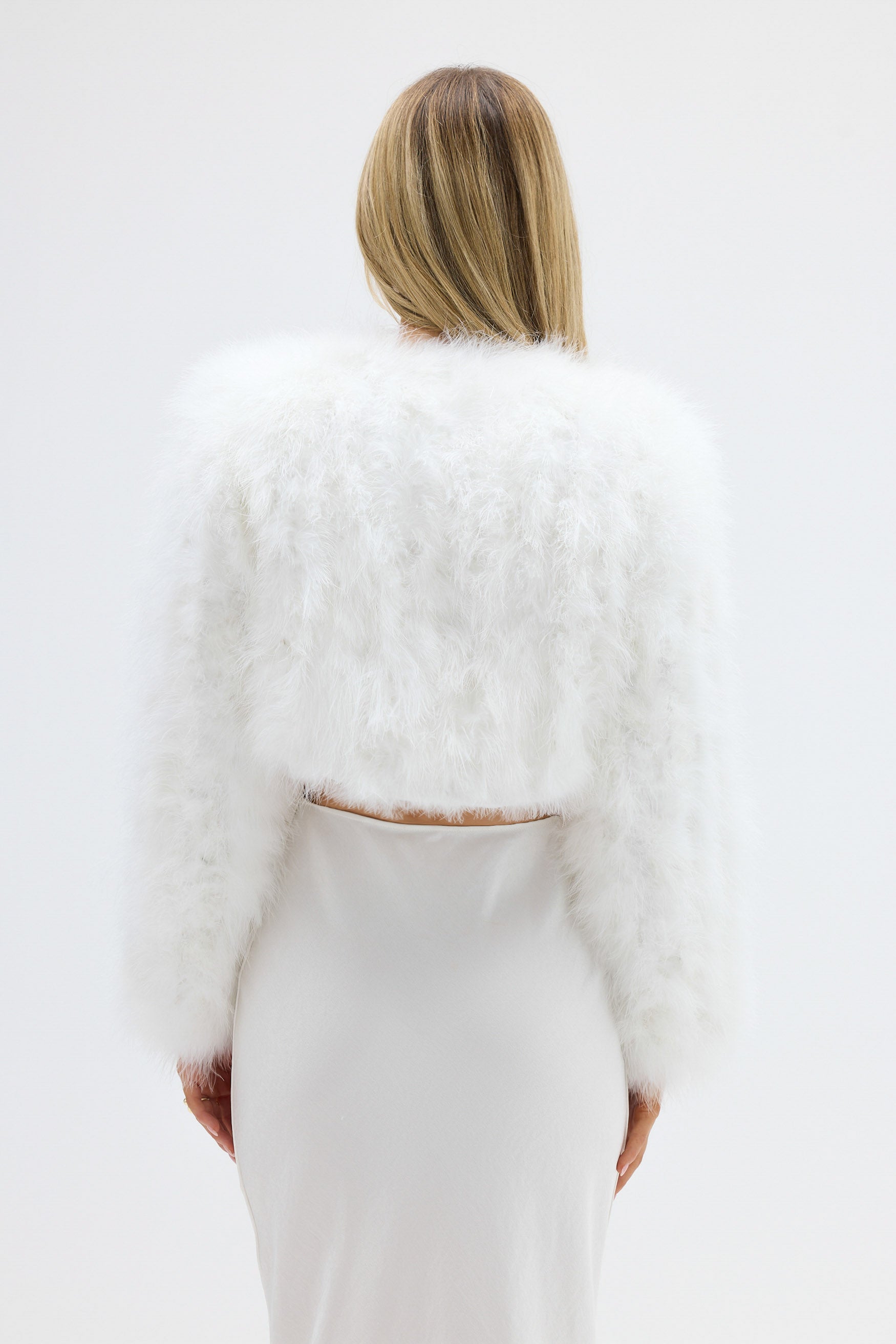 bubish Manhattan Crop Feather Jacket White JACKET