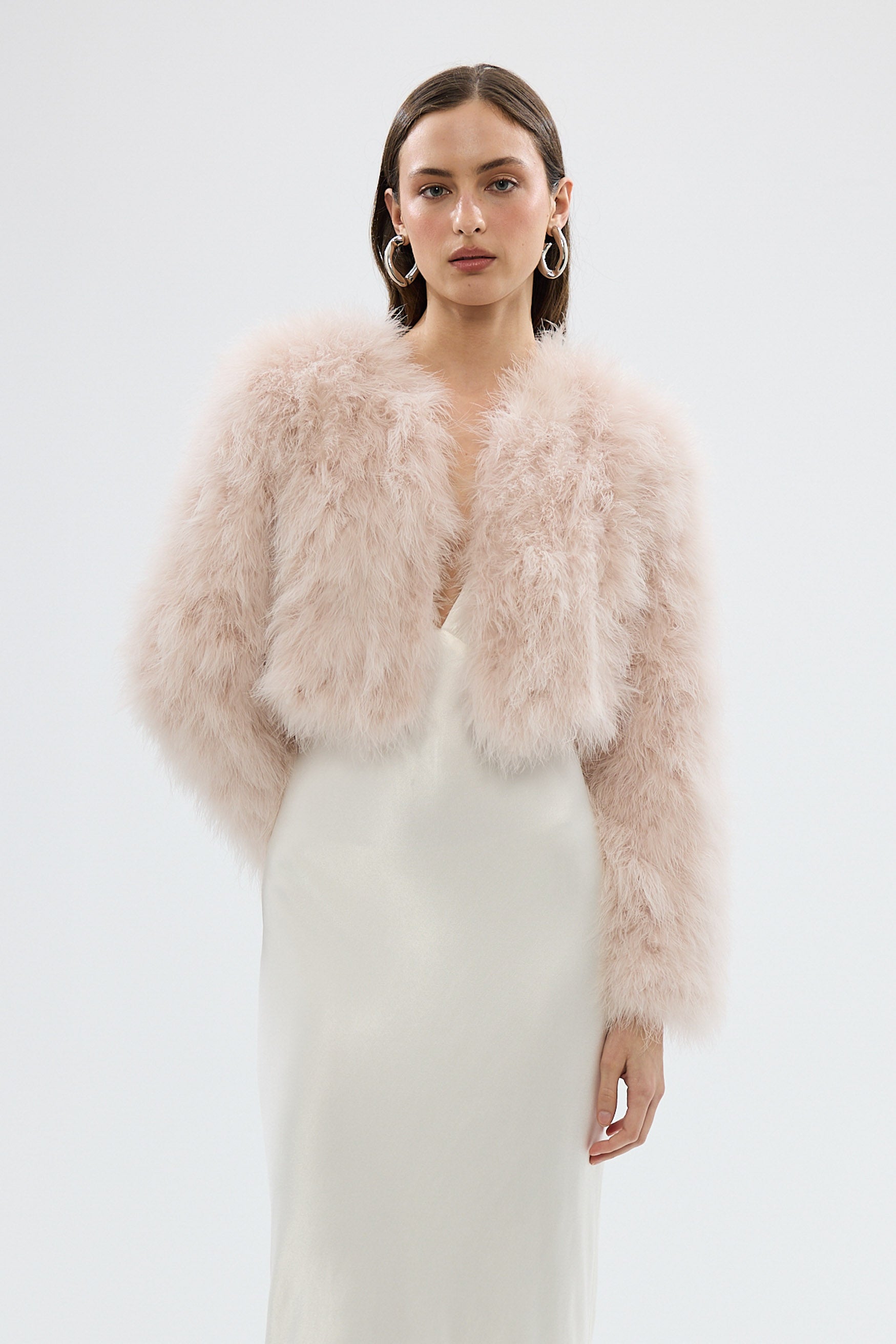 bubish Manhattan Crop Jacket Baby Pink FEATHER JACKET