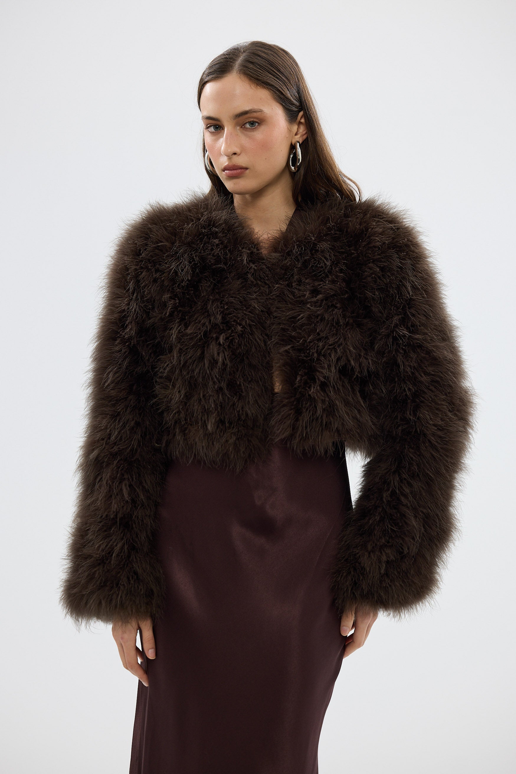 bubish Manhattan Crop Jacket Chocolate FEATHER JACKET