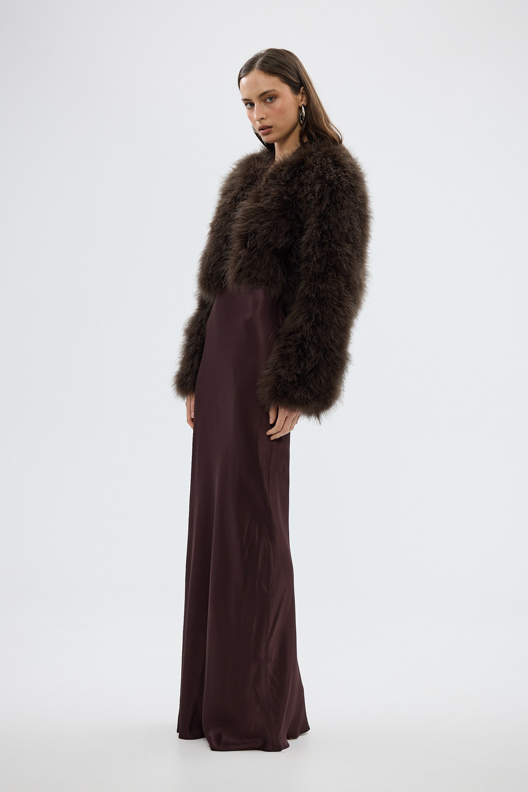 bubish Manhattan Crop Jacket Chocolate FEATHER JACKET