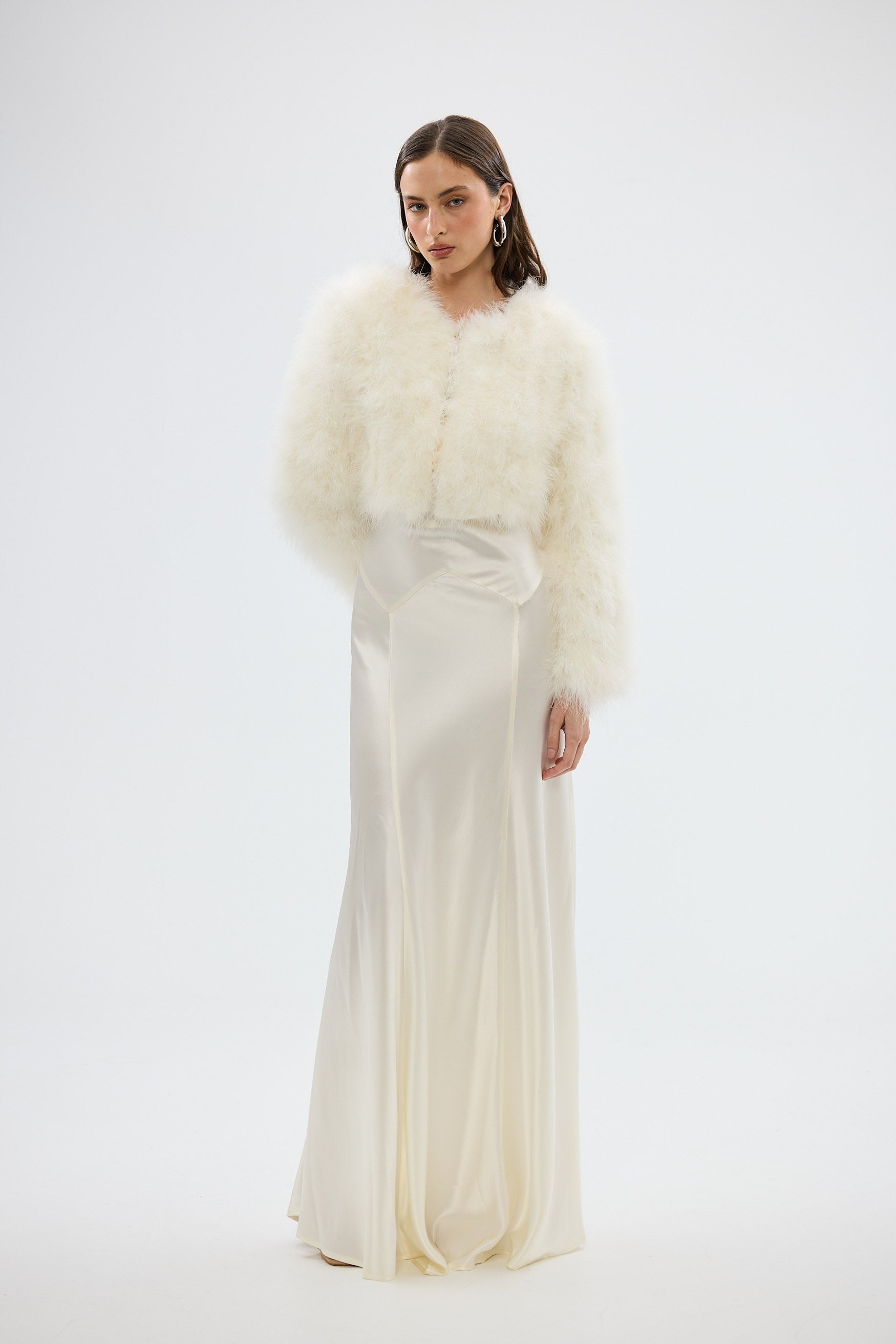 bubish Manhattan Crop Feather Jacket Ivory JACKET