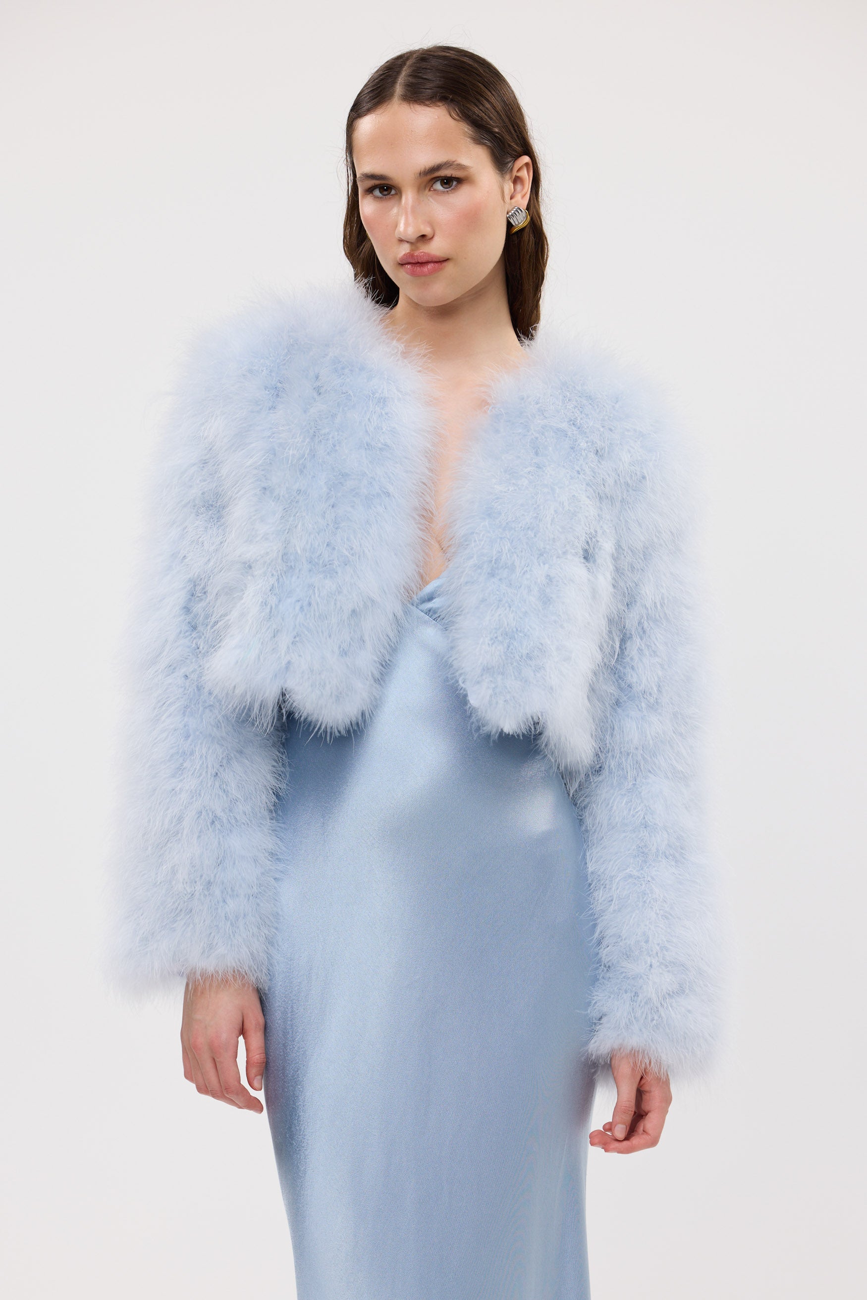 bubish Manhattan Crop Jacket Powder Blue FEATHER JACKET